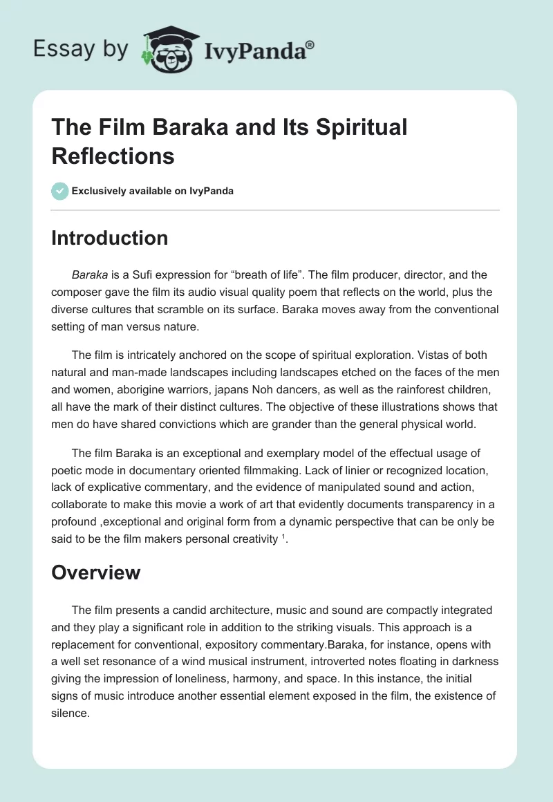 The Film Baraka and Its Spiritual Reflections. Page 1