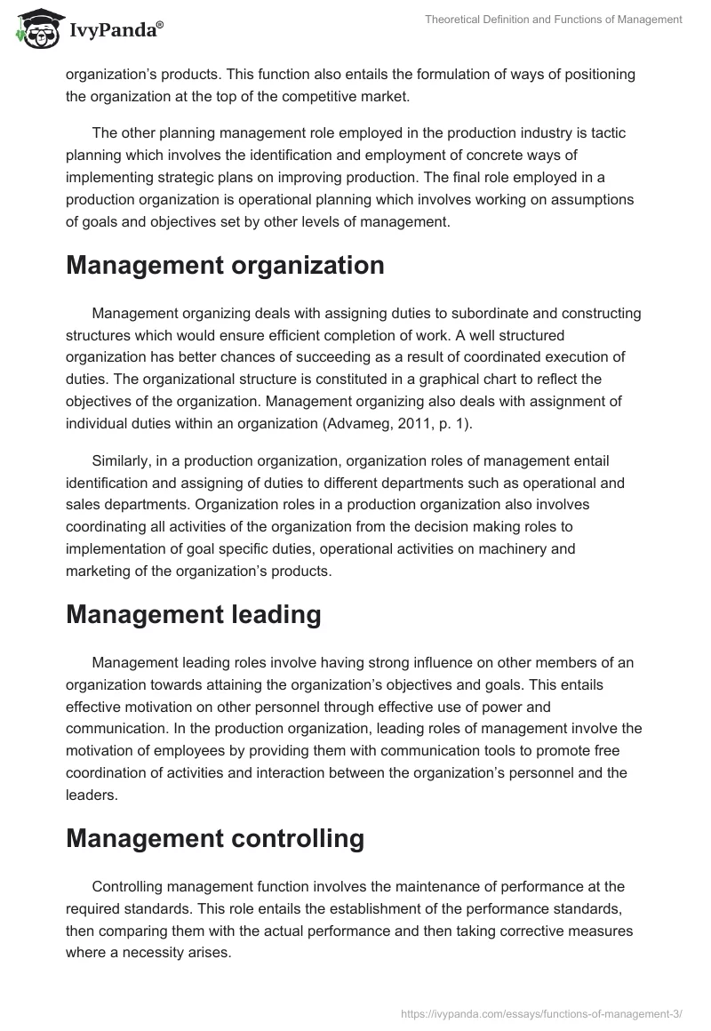 Theoretical Definition and Functions of Management. Page 2