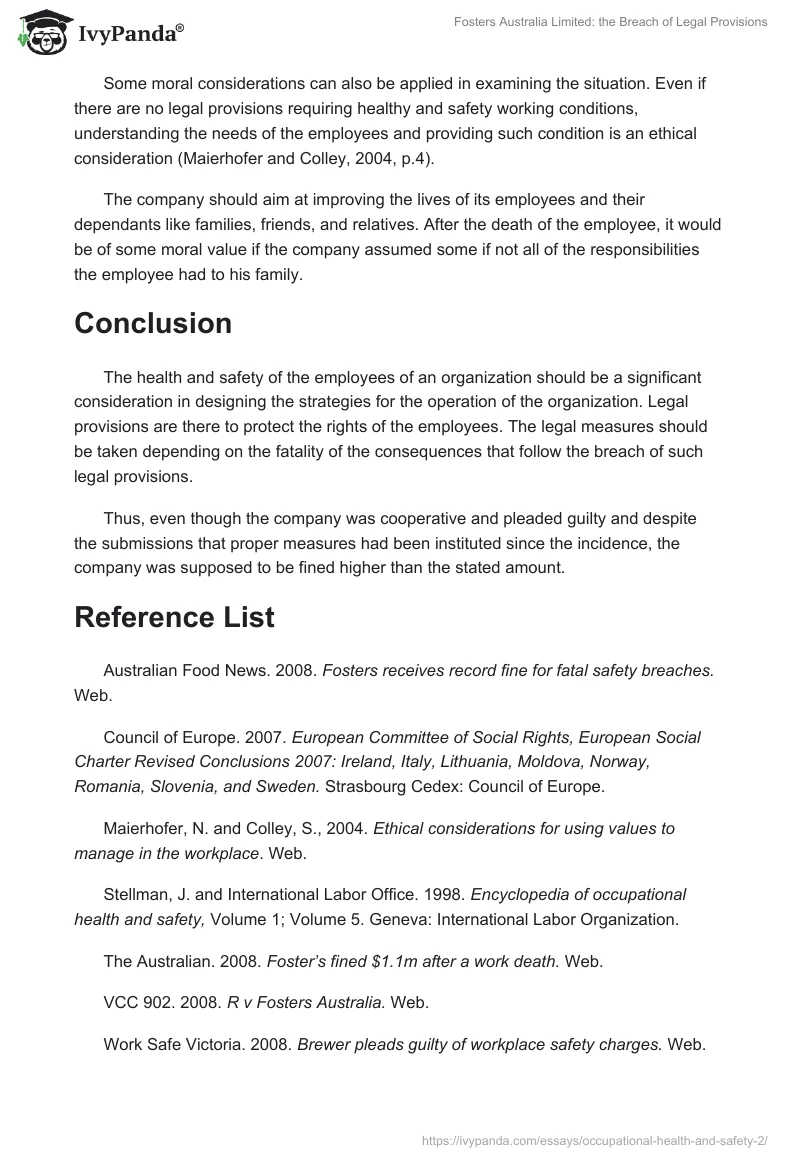 Fosters Australia Limited: the Breach of Legal Provisions. Page 5