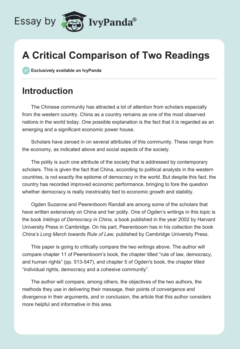 A Critical Comparison of Two Readings. Page 1