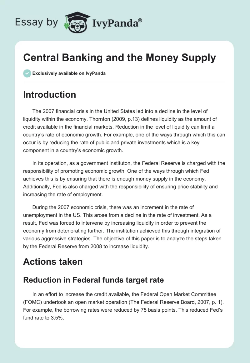 Central Banking and the Money Supply. Page 1
