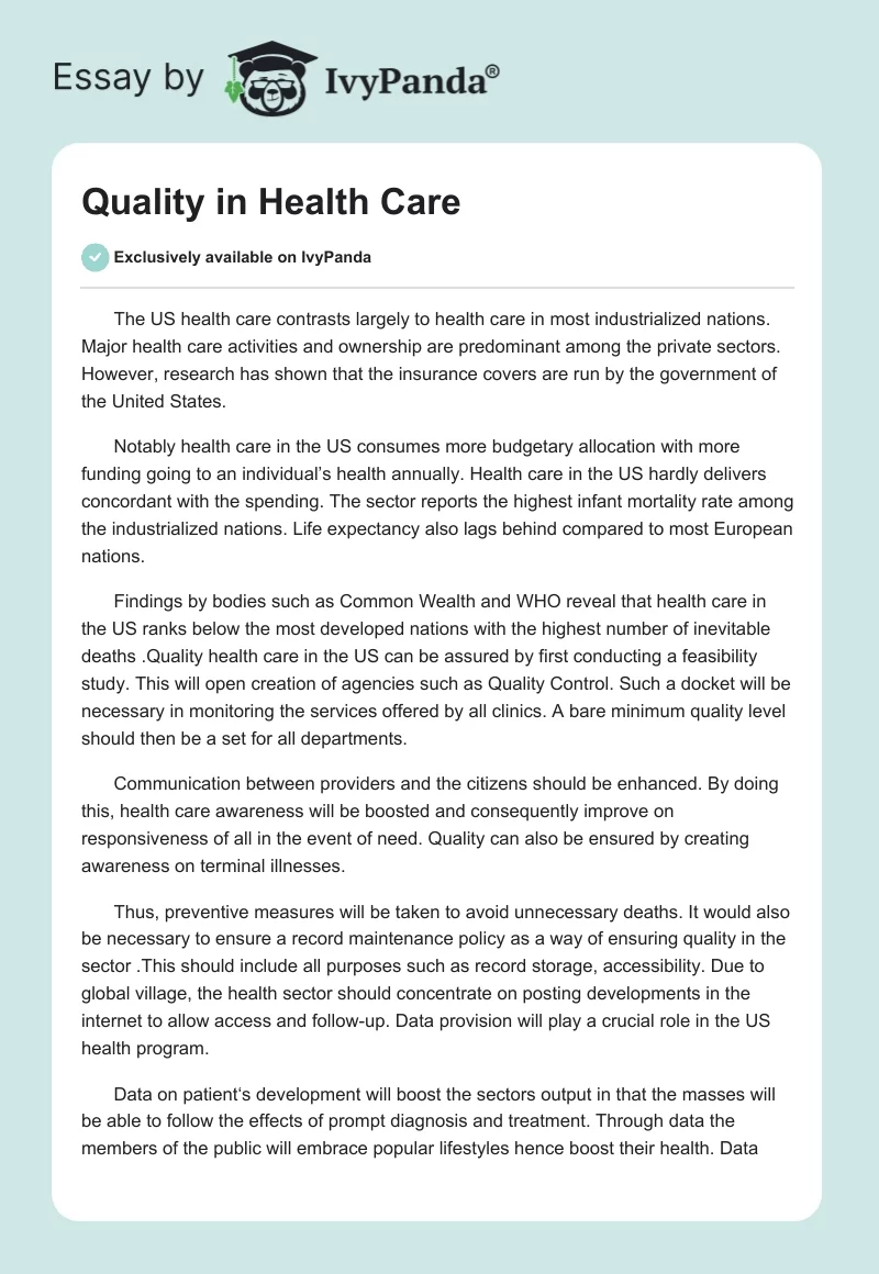 Quality in Health Care. Page 1