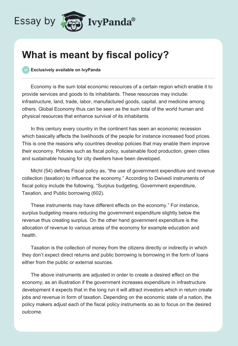 What is meant by fiscal policy?. Page 1