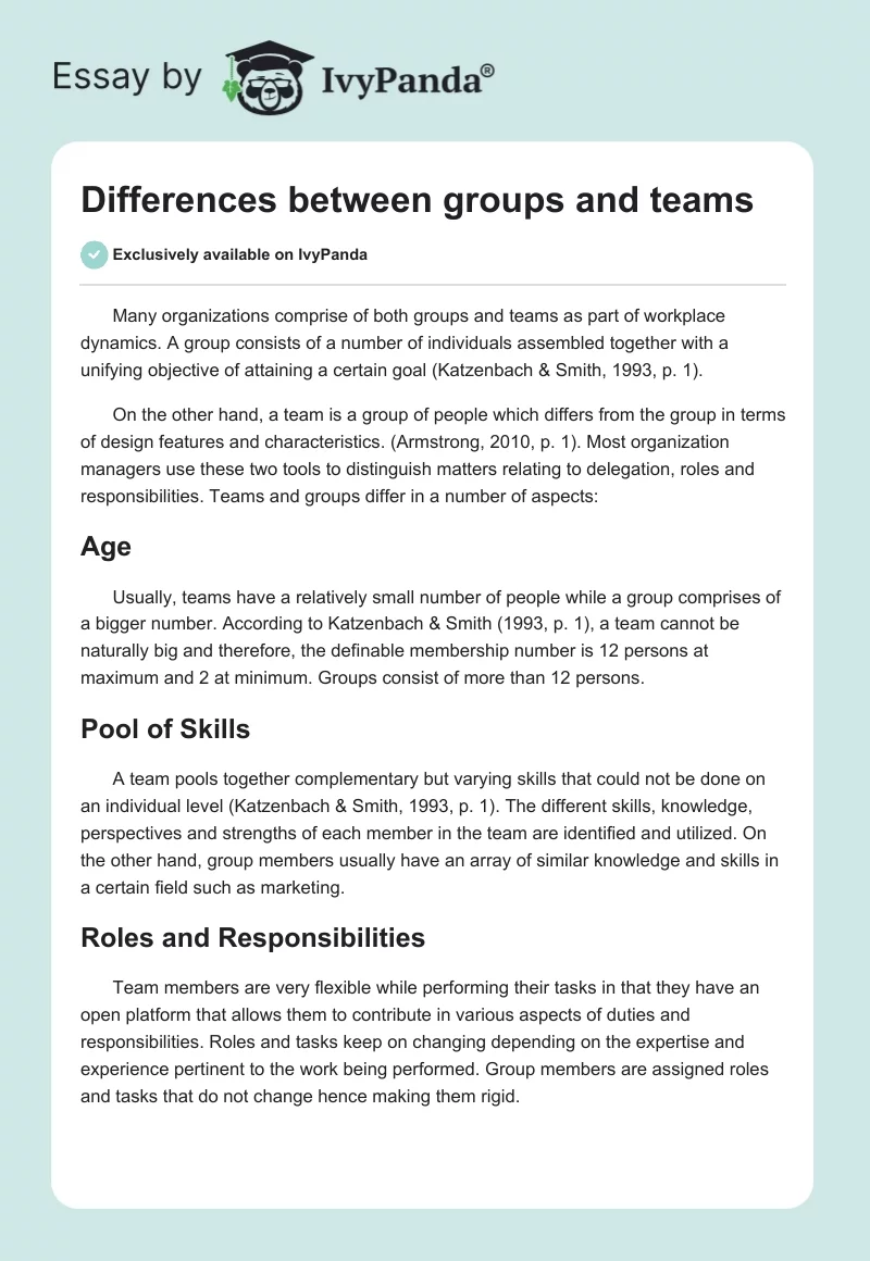 Differences Between Groups and Teams. Page 1