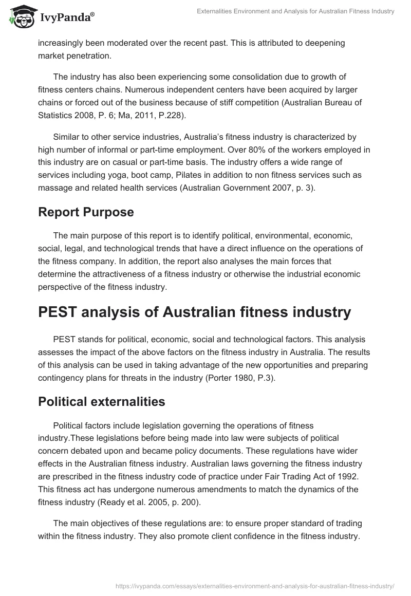 Externalities Environment and Analysis for Australian Fitness Industry. Page 2