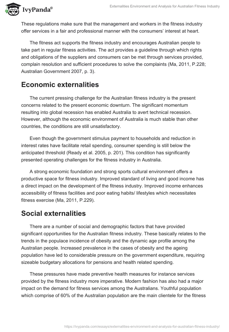 Externalities Environment and Analysis for Australian Fitness Industry. Page 3