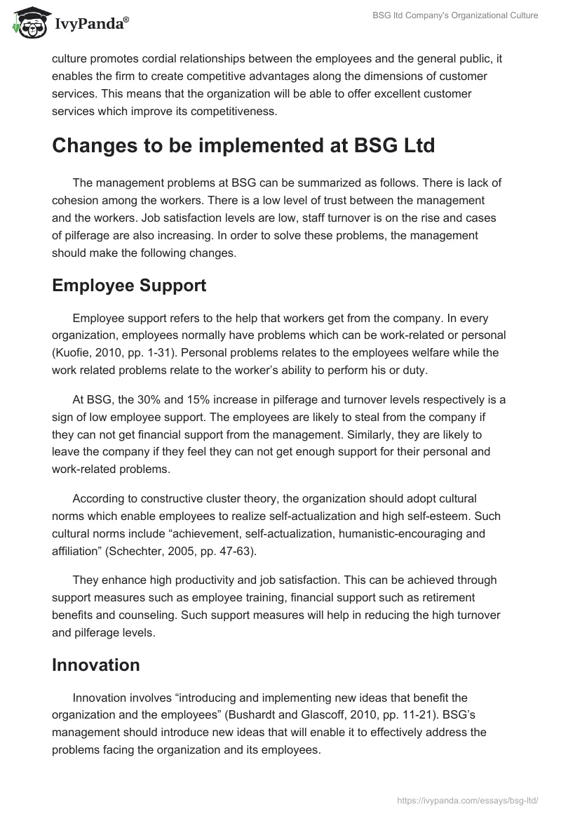 BSG ltd Company's Organizational Culture. Page 4