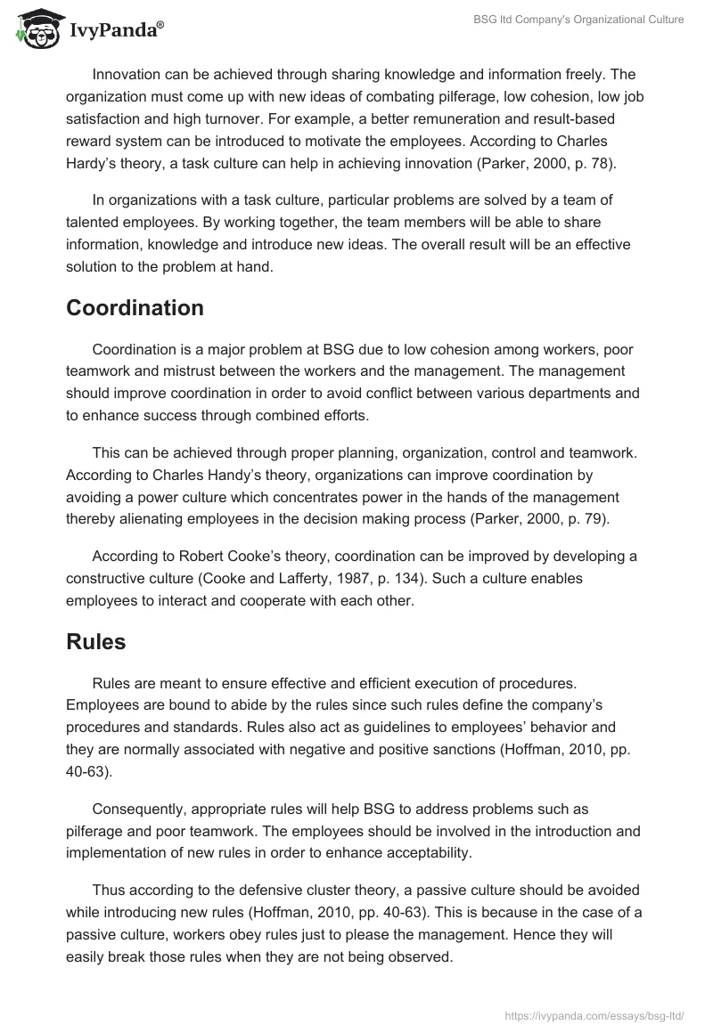 BSG ltd Company's Organizational Culture. Page 5