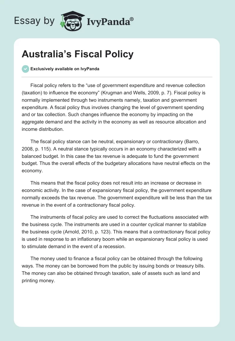Australia’s Fiscal Policy. Page 1