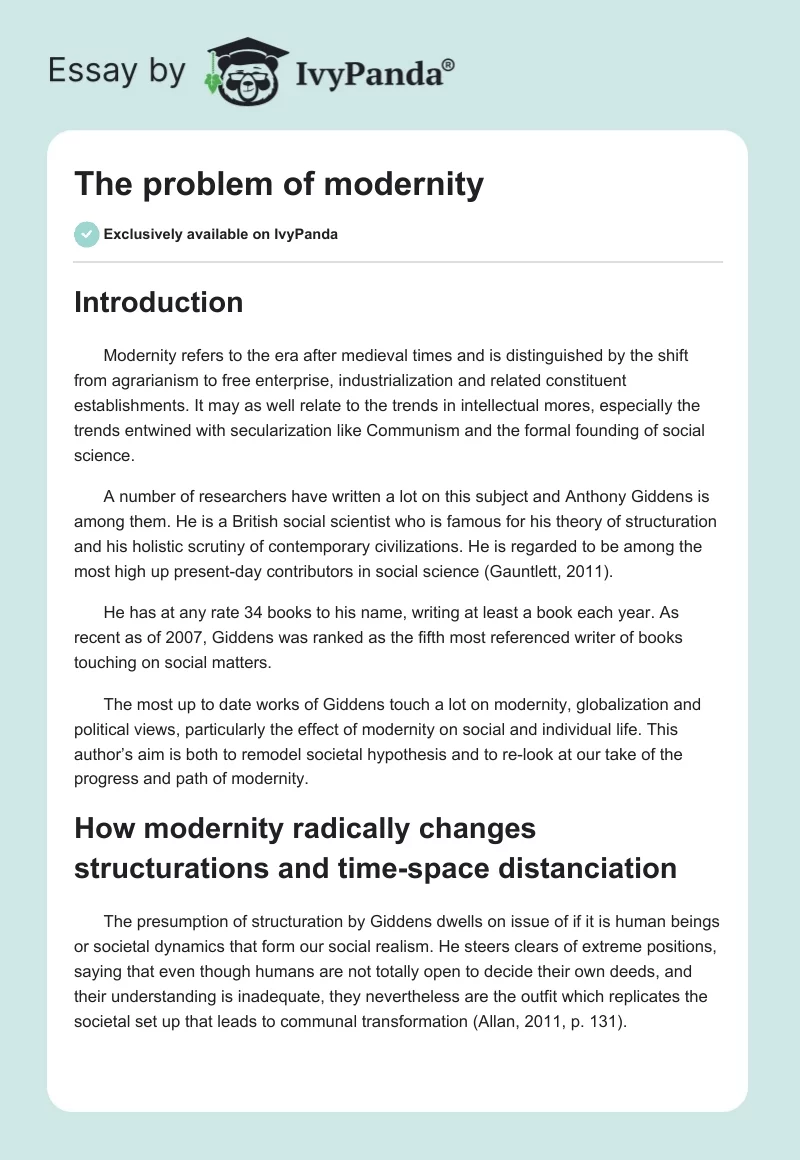 The problem of modernity. Page 1
