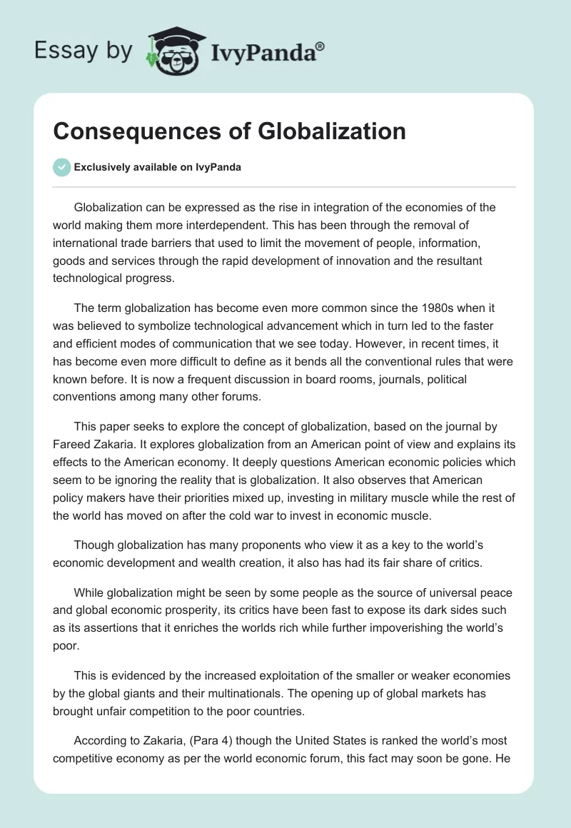 Consequences of Globalization. Page 1