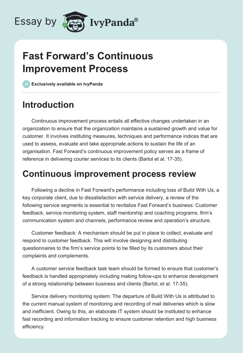 Fast Forward’s Continuous Improvement Process. Page 1