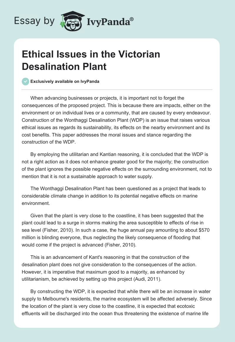 Ethical Issues in the Victorian Desalination Plant. Page 1