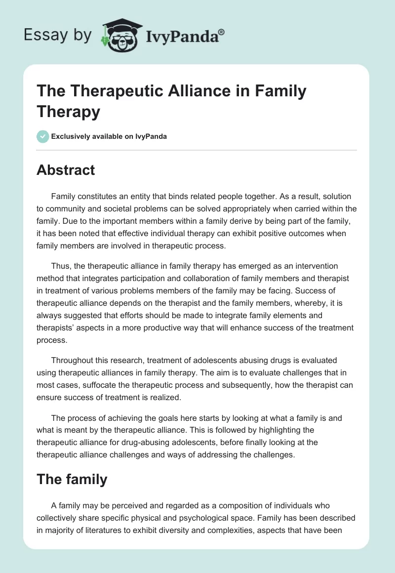 The Therapeutic Alliance in Family Therapy. Page 1