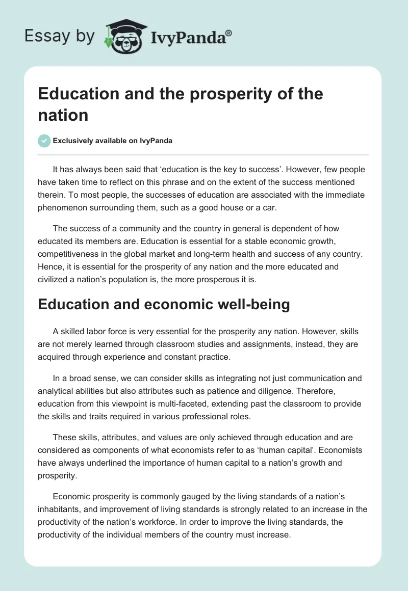 Education and the prosperity of the nation. Page 1