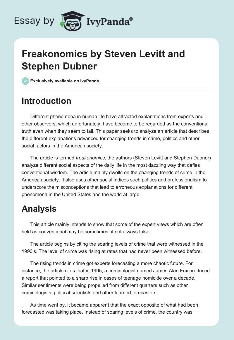 Freakonomics by Steven Levitt and Stephen Dubner. Page 1