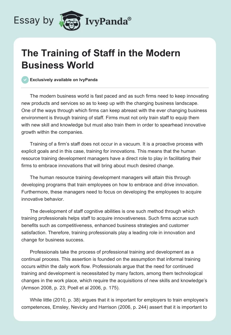 The Training of Staff in the Modern Business World. Page 1