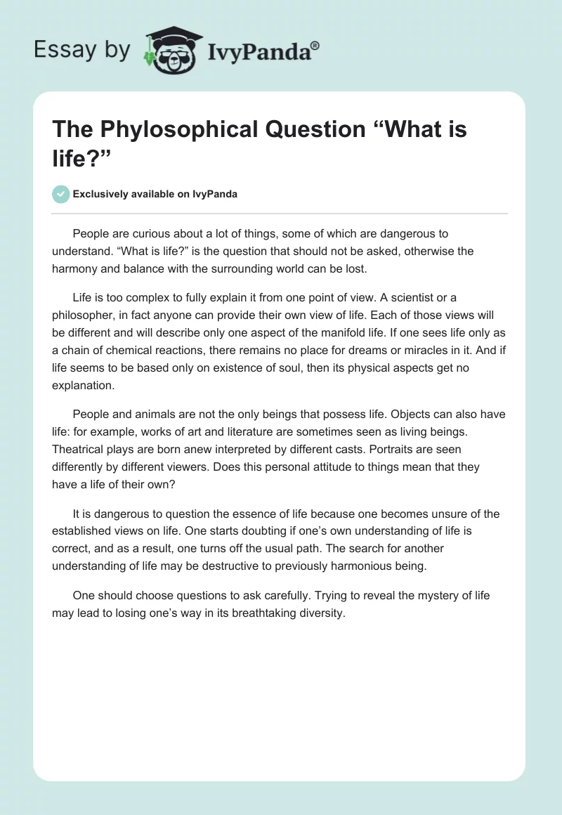 The Phylosophical Question “What is life?”. Page 1