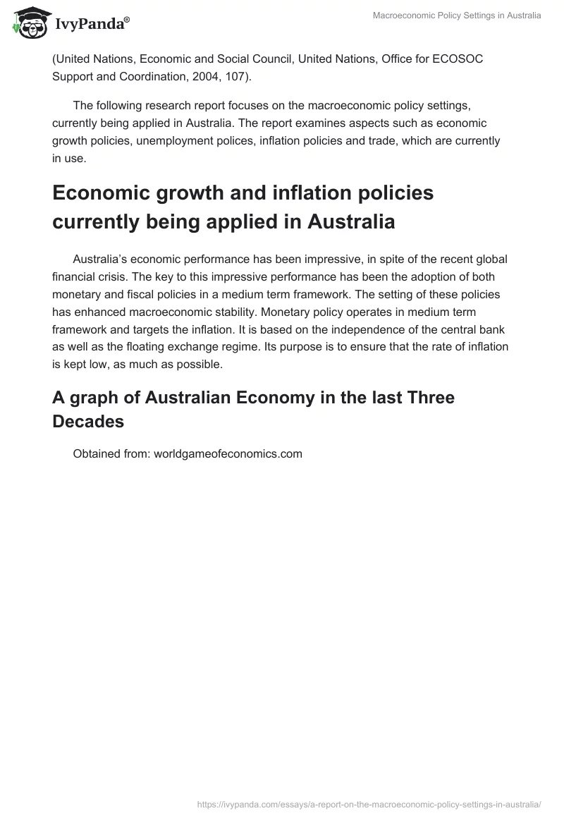 Macroeconomic Policy Settings in Australia. Page 2