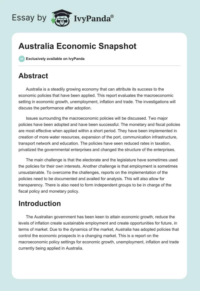 Australia Economic Snapshot. Page 1