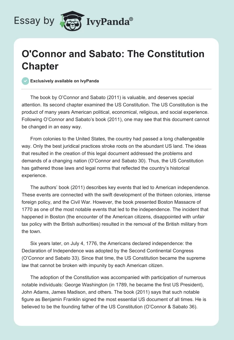 O'Connor and Sabato: "The Constitution" Chapter. Page 1