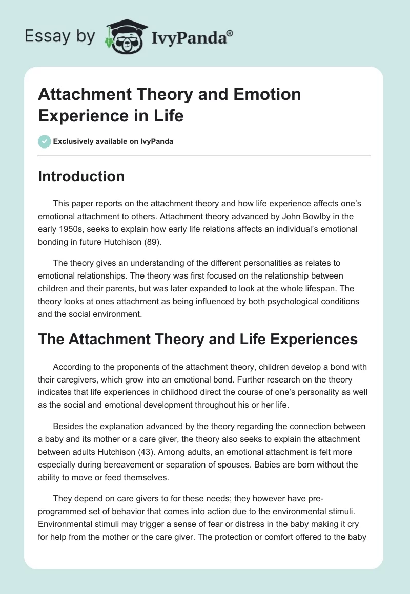 Attachment Theory and Emotion Experience in Life. Page 1