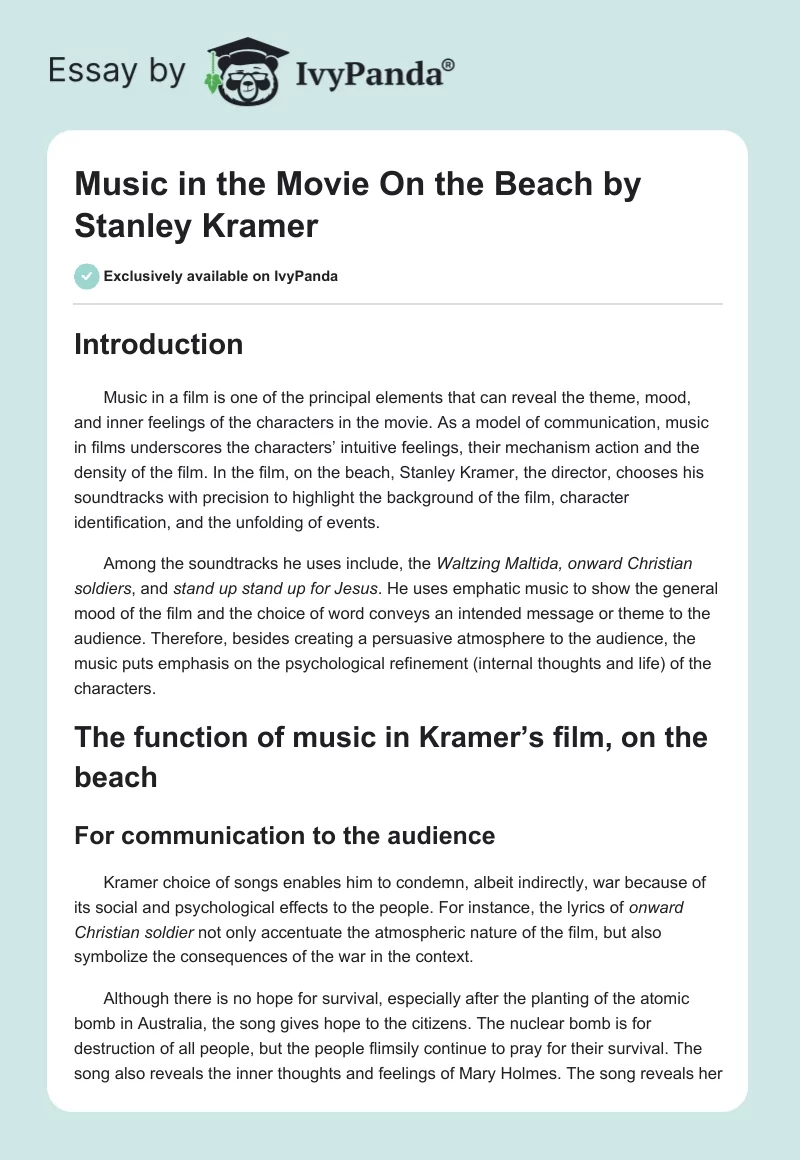 Music in the Movie "On the Beach" by Stanley Kramer. Page 1
