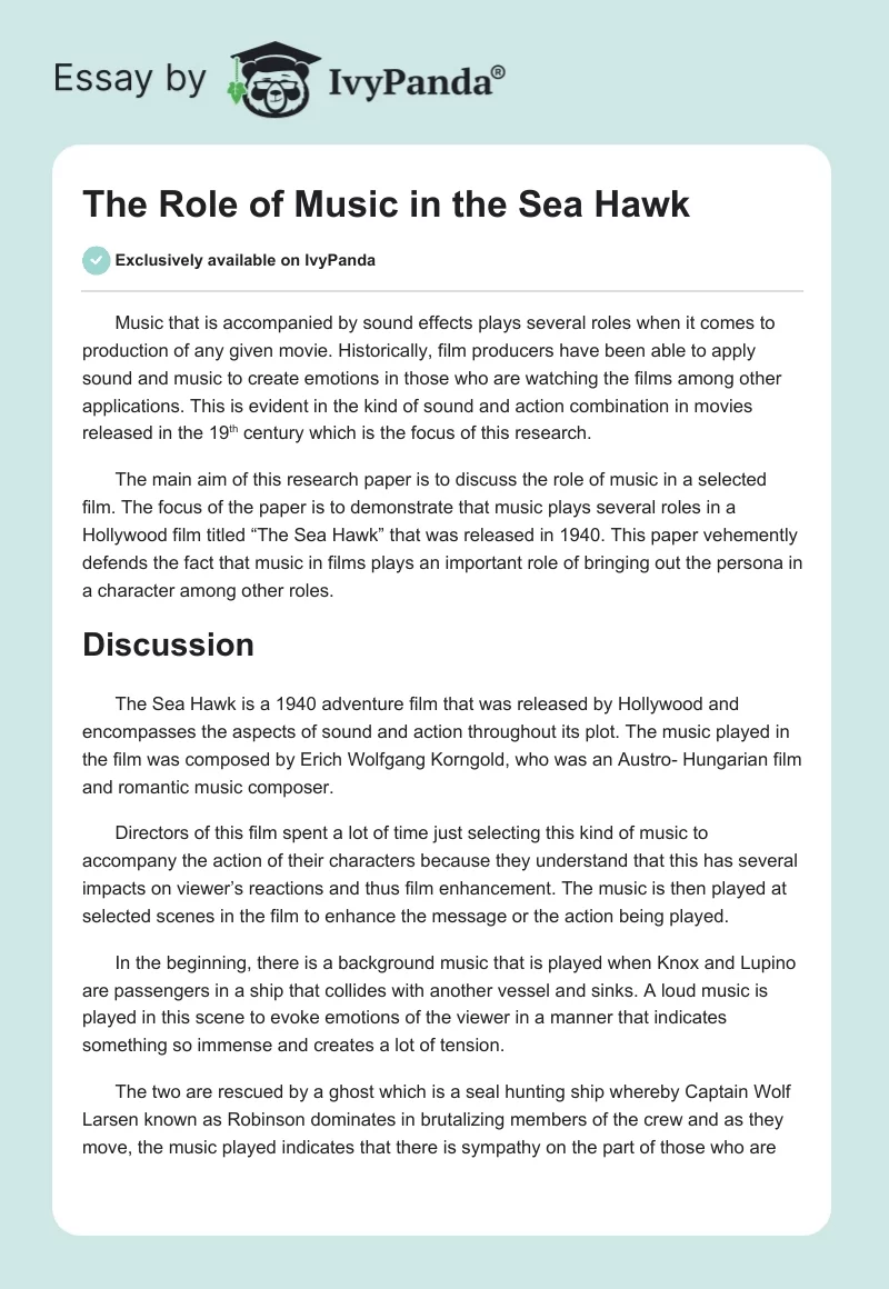 The Role of Music in the Sea Hawk. Page 1