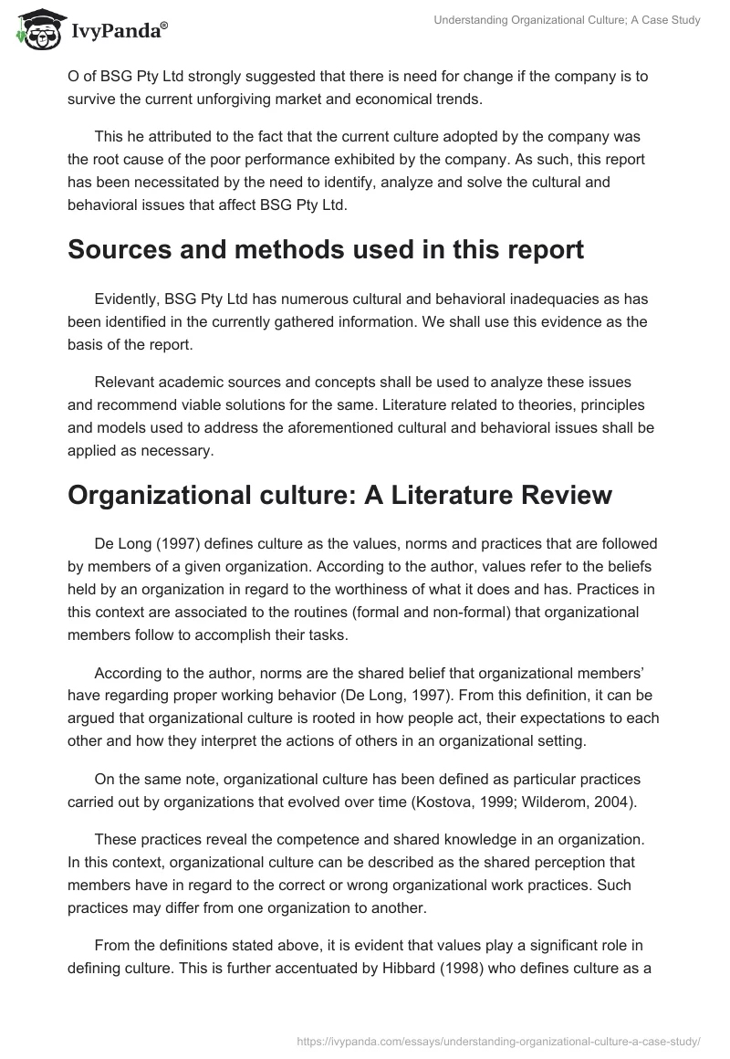 Understanding Organizational Culture; A Case Study. Page 3