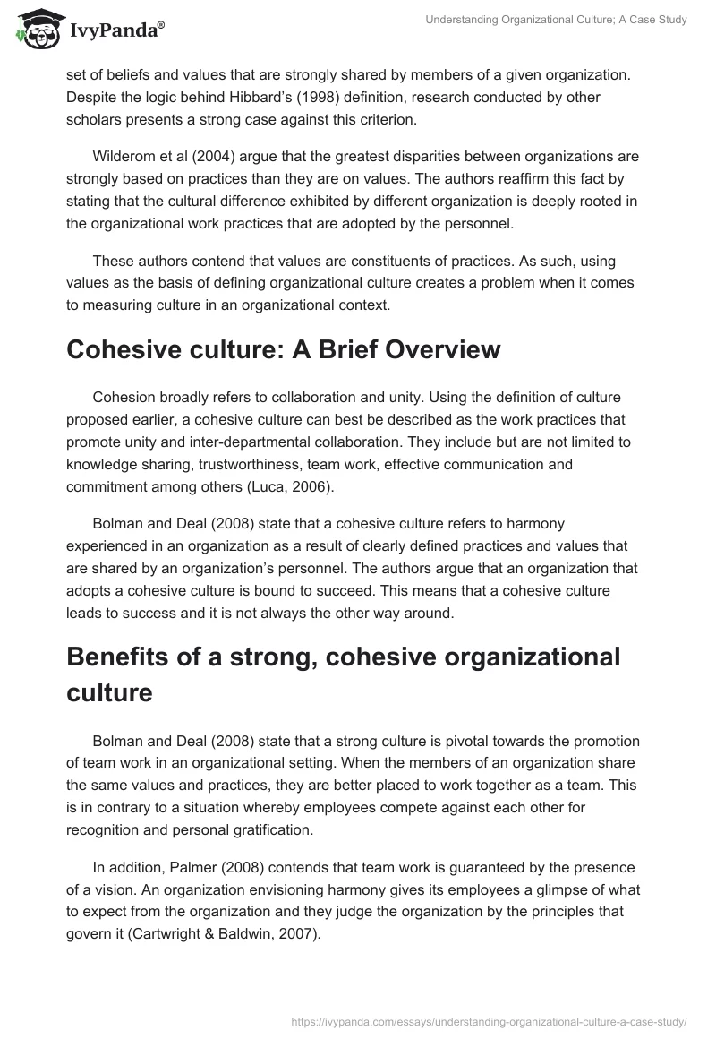 Understanding Organizational Culture; A Case Study. Page 4