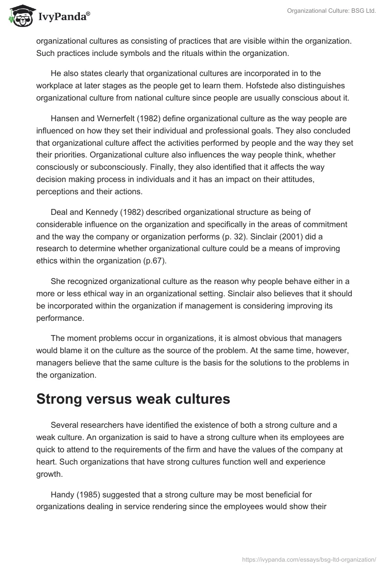 Organizational Culture: BSG Ltd.. Page 2