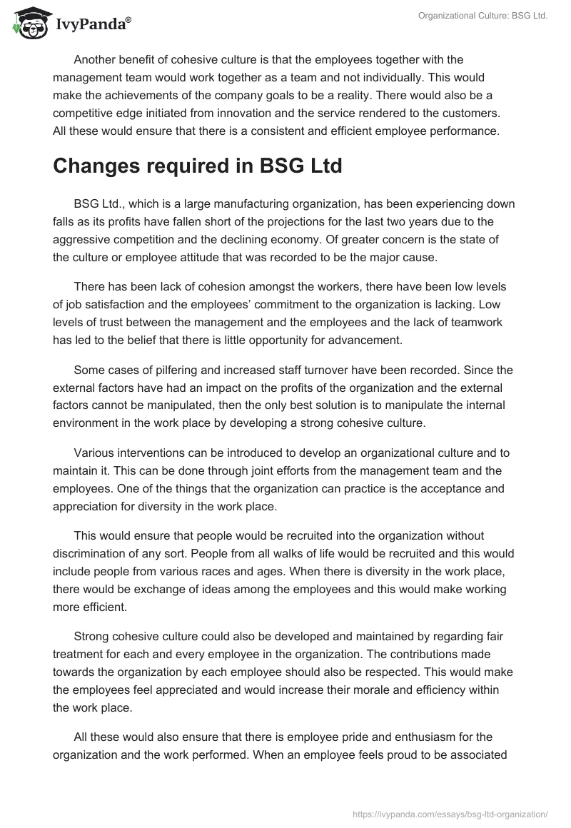Organizational Culture: BSG Ltd.. Page 4