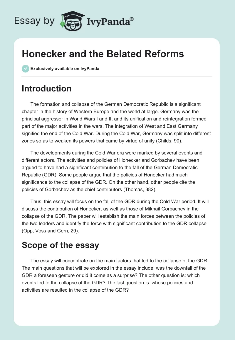 Honecker and the Belated Reforms. Page 1