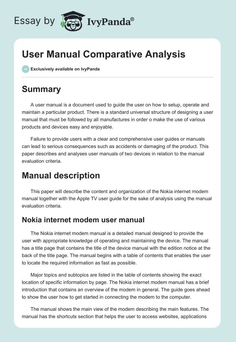 User Manual Comparative Analysis. Page 1