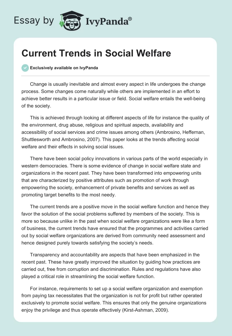 Current Trends in Social Welfare. Page 1