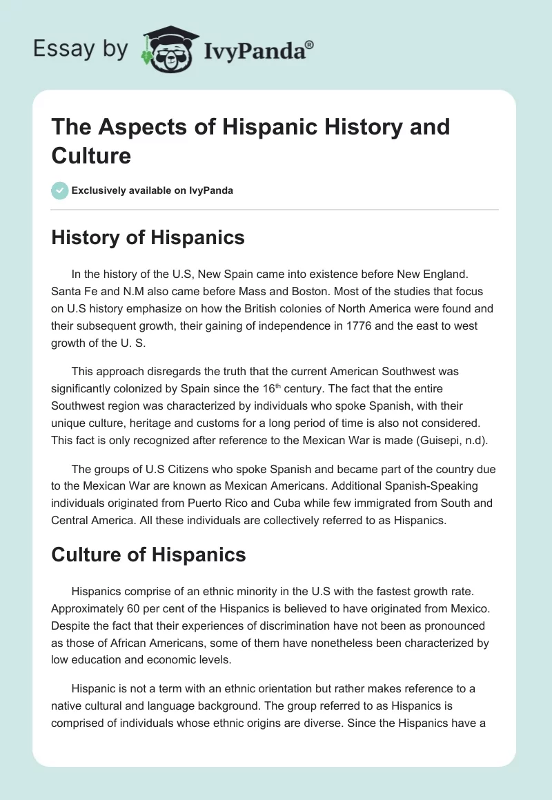 The Aspects of Hispanic History and Culture. Page 1