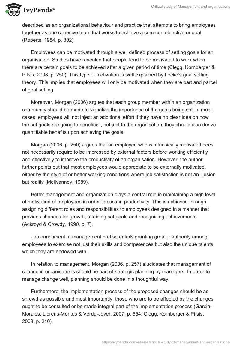 Critical study of Management and organisations. Page 4