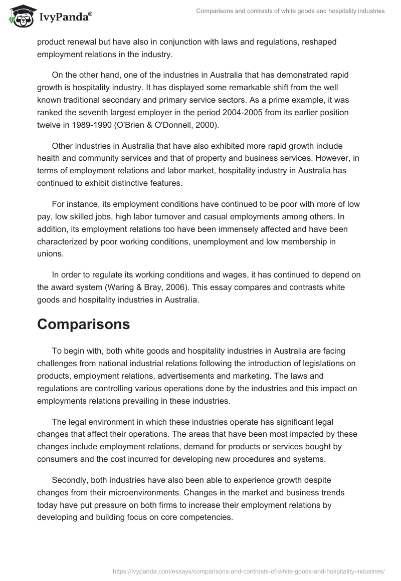 Comparisons and contrasts of white goods and hospitality industries. Page 2