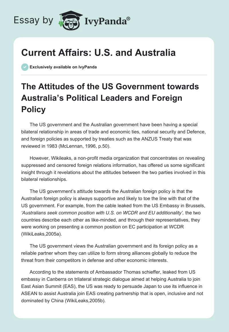 Current Affairs: U.S. and Australia. Page 1