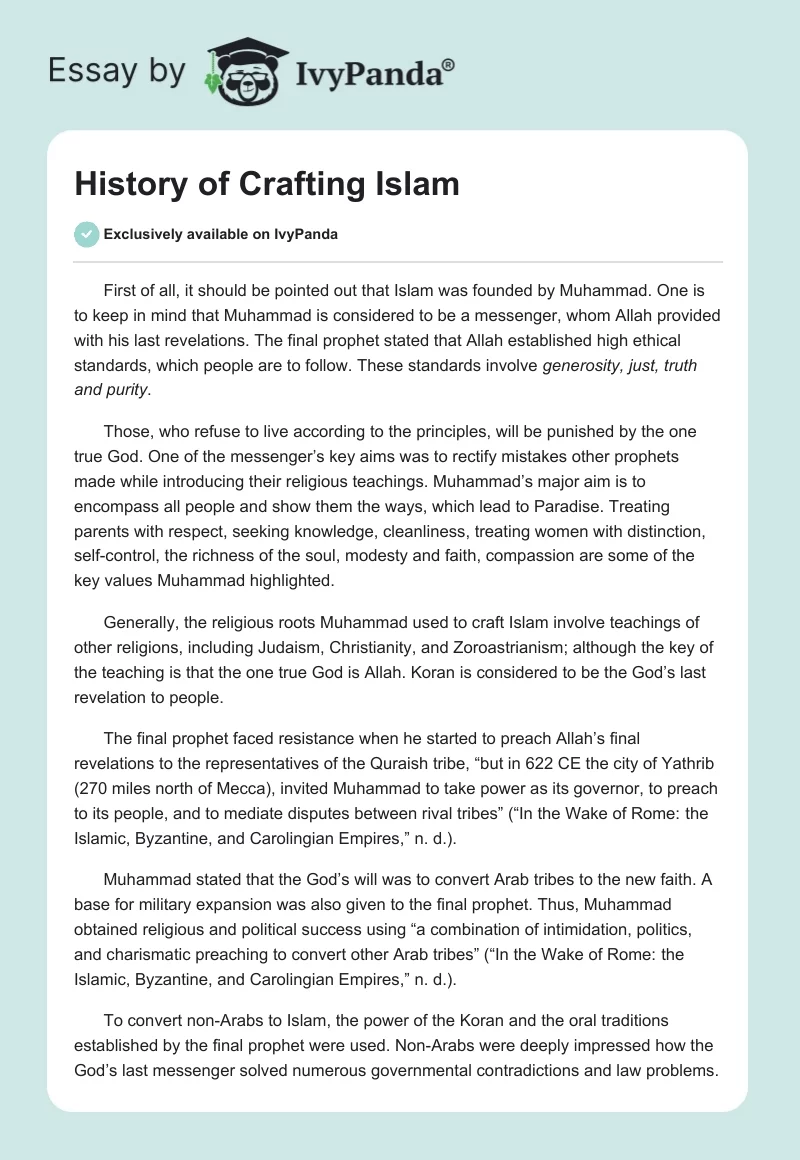 History of Crafting Islam. Page 1