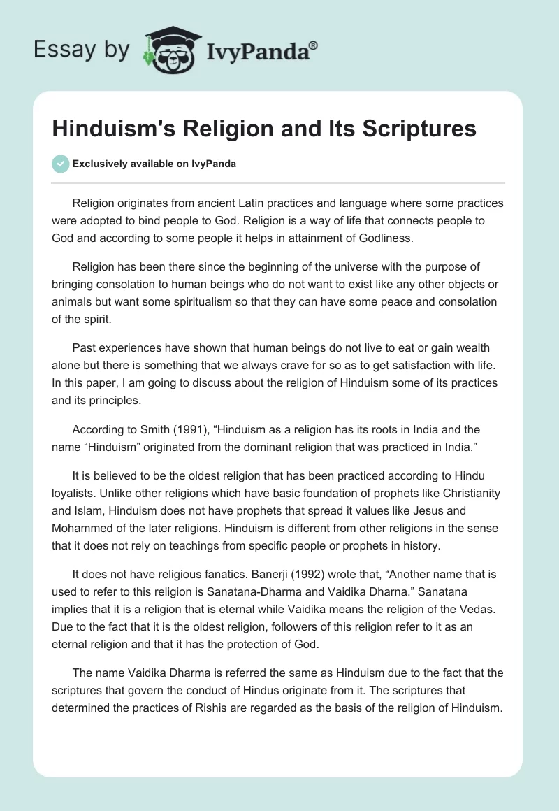 Hinduism's Religion and Its Scriptures. Page 1