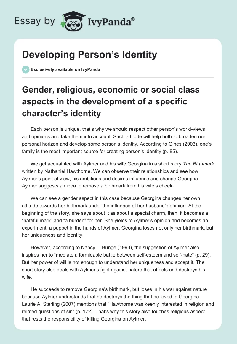 Developing Person’s Identity. Page 1