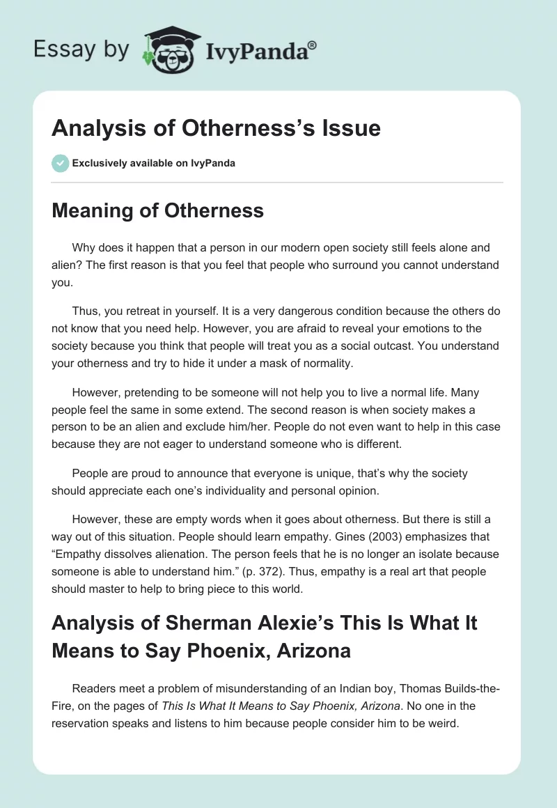 Analysis of Otherness’s Issue. Page 1