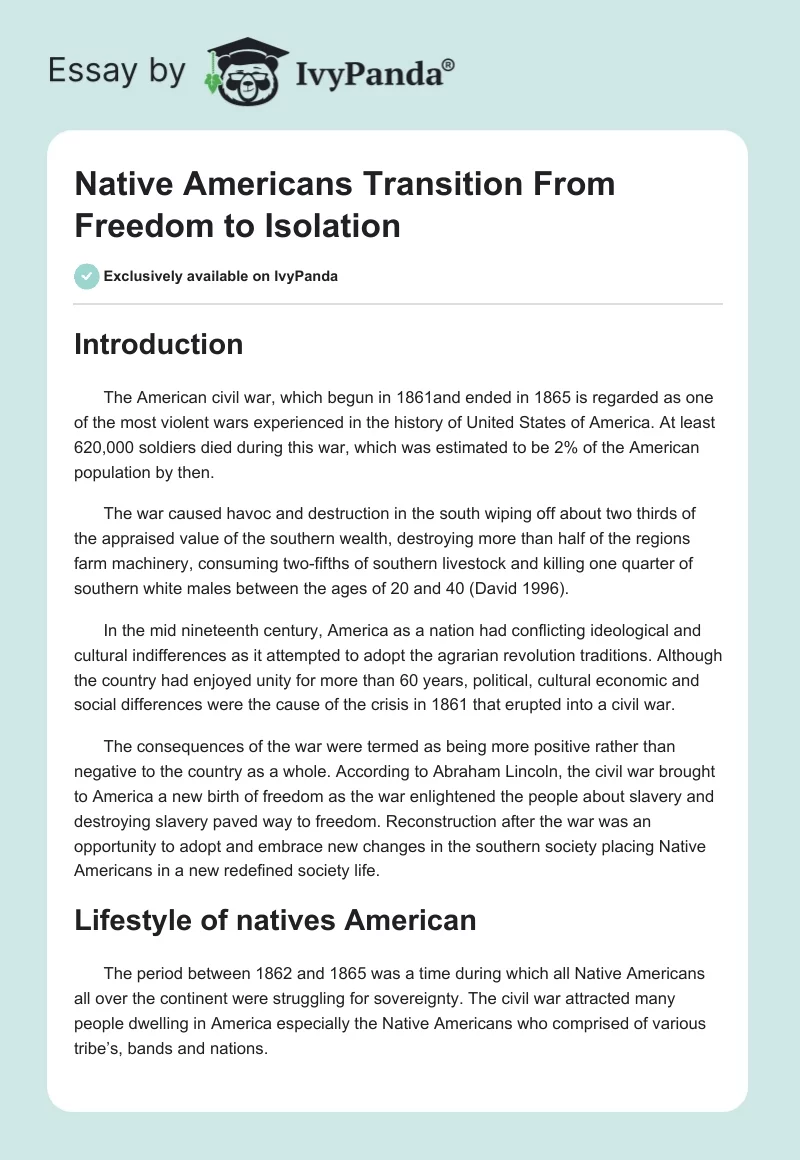 Native Americans Transition From Freedom to Isolation. Page 1