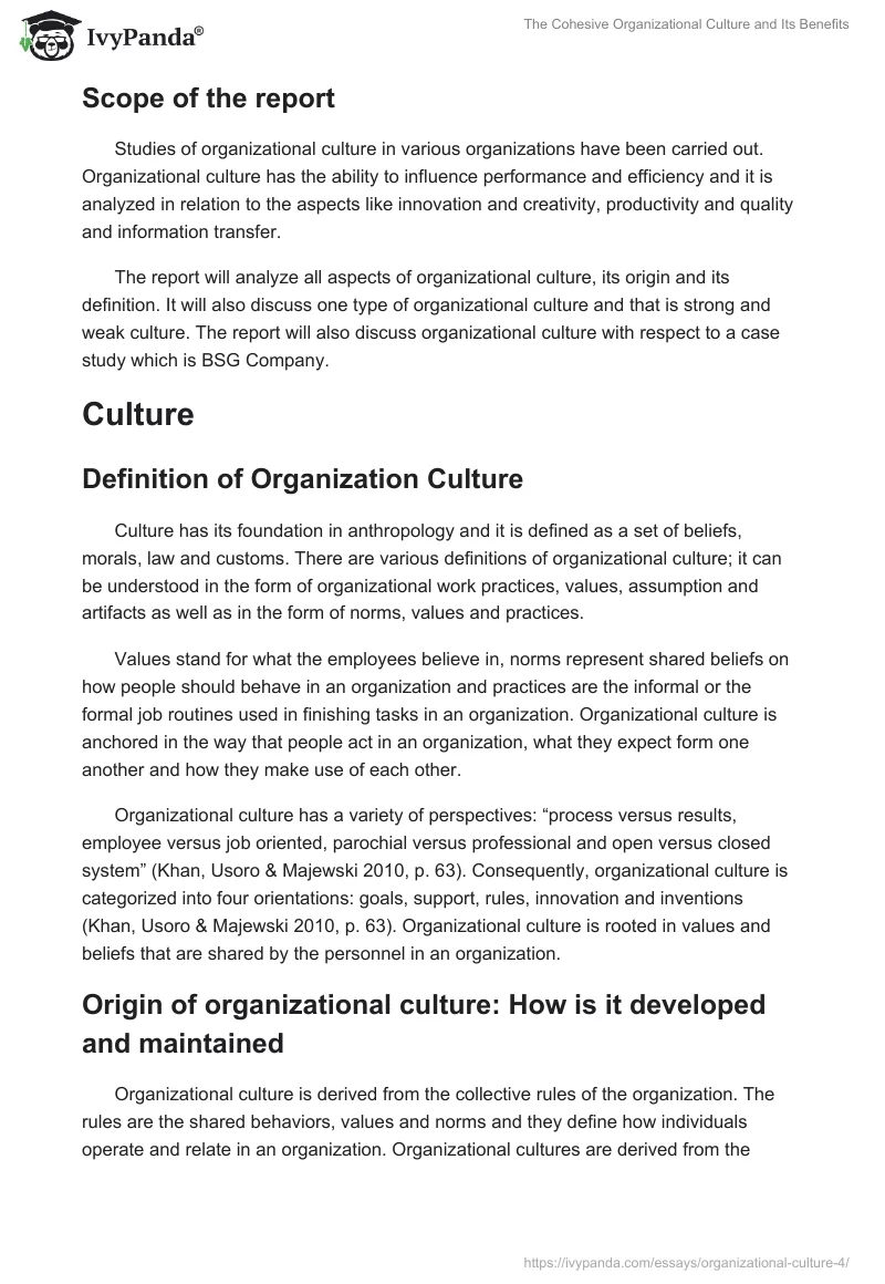 The Cohesive Organizational Culture and Its Benefits. Page 2