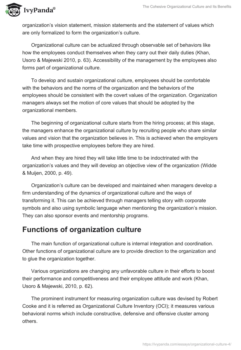 The Cohesive Organizational Culture and Its Benefits. Page 3