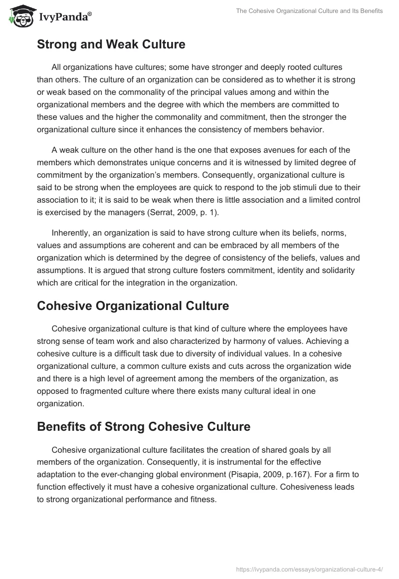 The Cohesive Organizational Culture and Its Benefits. Page 4