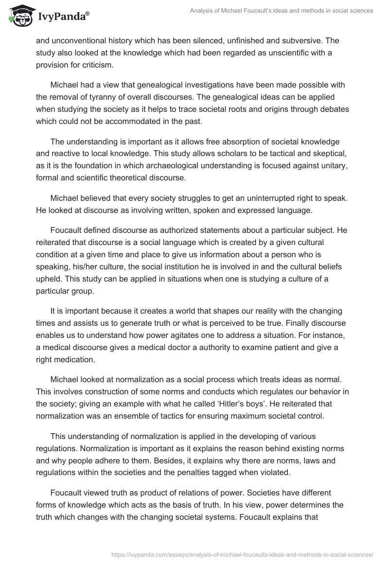 Analysis of Michael Foucault’s ideas and methods in social sciences. Page 2