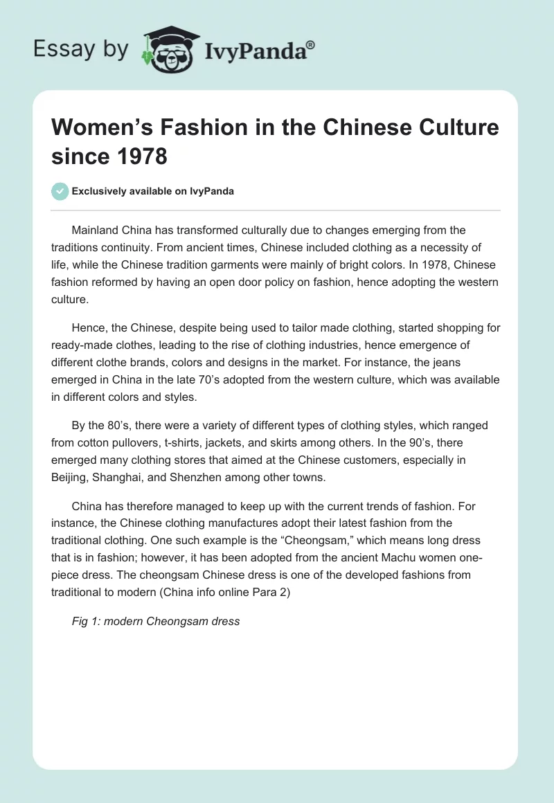 Women’s Fashion in the Chinese Culture Since 1978. Page 1