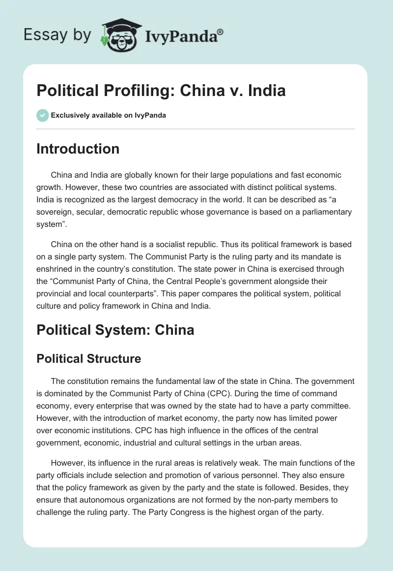 Political Profiling: China v. India. Page 1